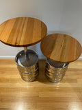 Keg Table with Wood Top and Mirror Finish