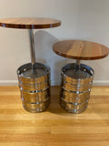 Keg Table with Wood Top and Mirror Finish